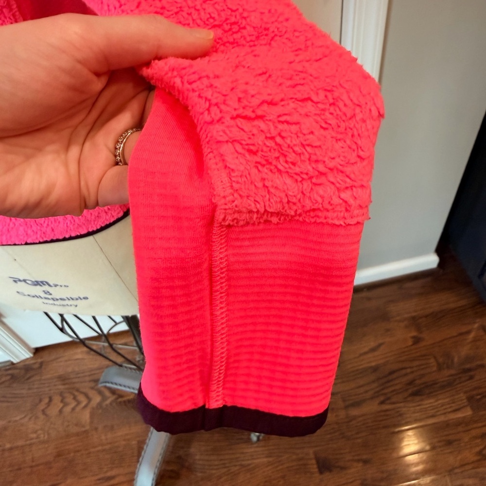 Neon Pink Sherpa Fleece Zip Hoodie Jacket Y2K Athleisure Cozy XS - Picture 8 of 12